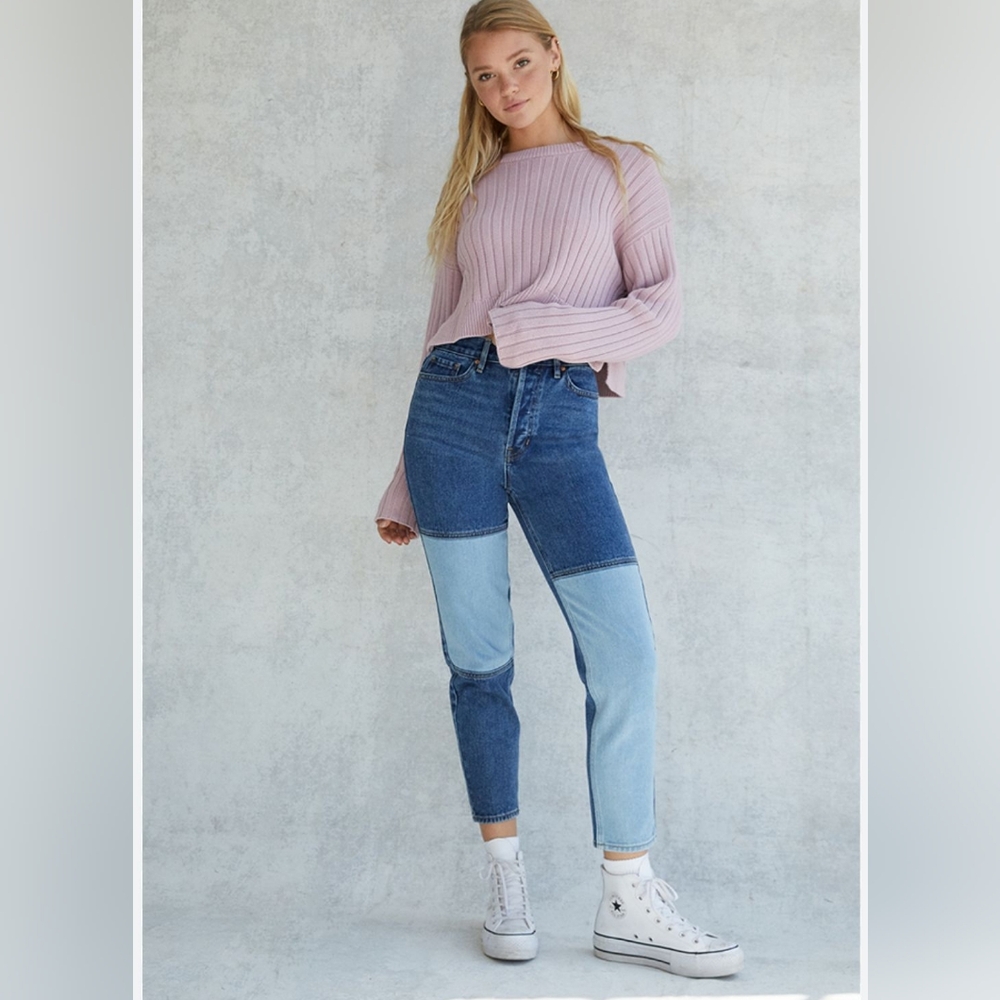 Pacsun Women's Mom Jean Denim Patchwork Colorblock Size 26 EUC